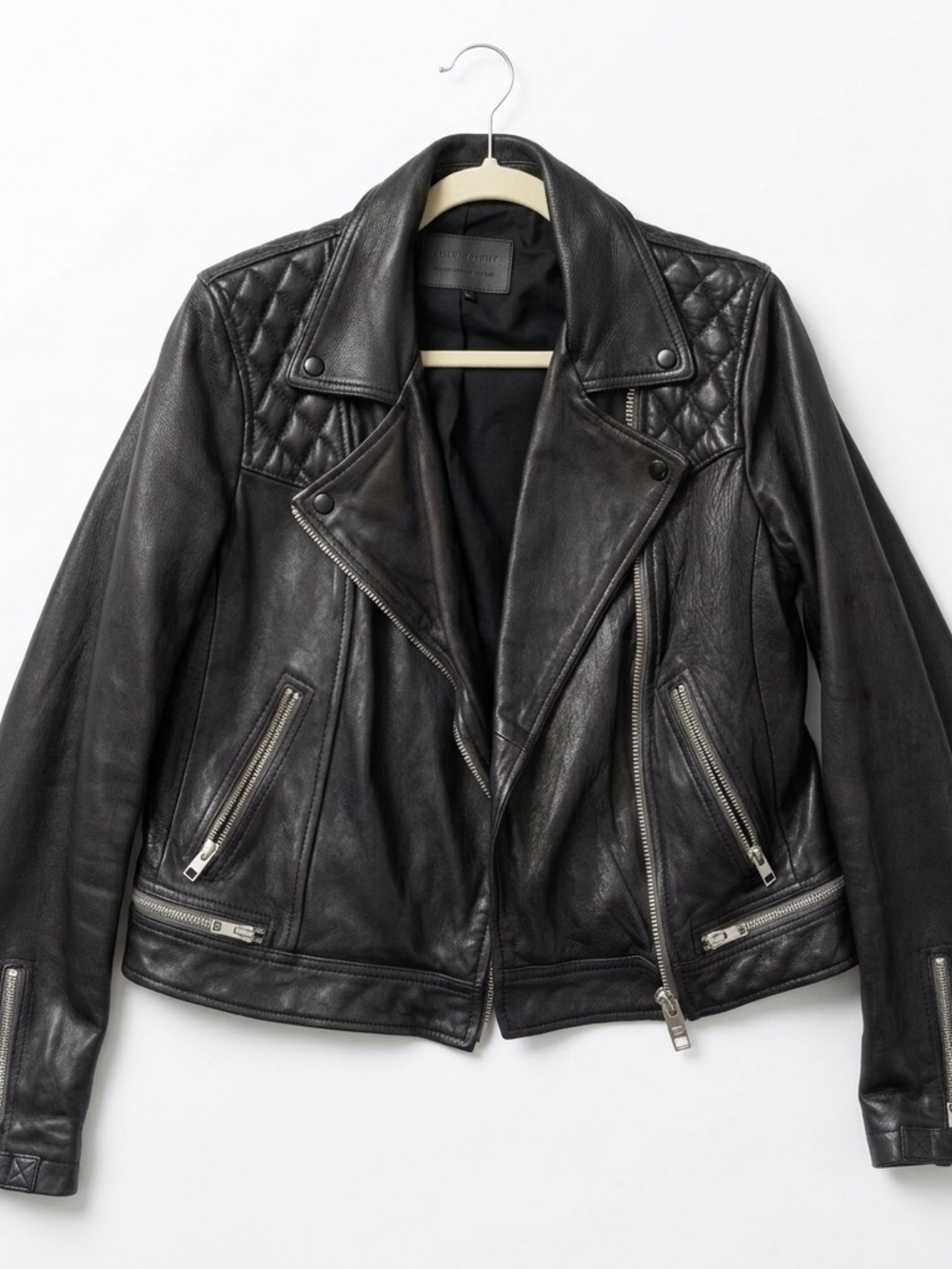 AllSaints Black Quilted Leather Moto Jacket